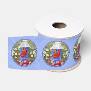 Ruban Gros-grain Red Cardinals Bird House Flower Garden Blue