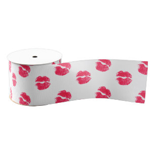 Ruban Gros-grain Red Lips Kiss Baisers Motif Saint Valentin Amour