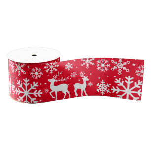Ruban Gros-grain Red Turquoise Holly Snowflakes et Noël des rennes