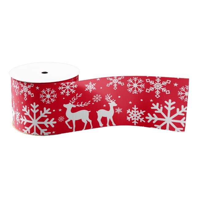 Ruban Gros-grain Red Turquoise Holly Snowflakes et Noël des rennes (Bobine)