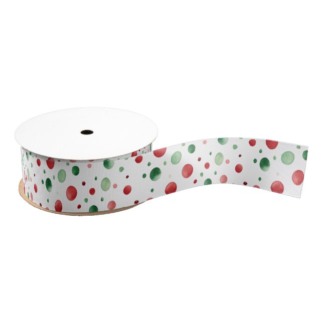 Ruban Gros-grain Red White Green Dots Christmas (Bobine)