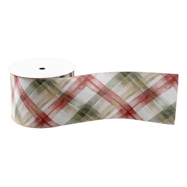 Ruban Gros-grain Red White Green Plaid Stripes Christmas (Bobine)