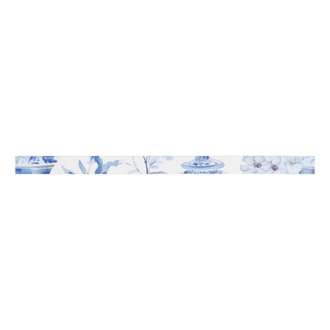 Ruban Gros-grain Ribbon Chinoiserie Blue Grosgrain (Devant)