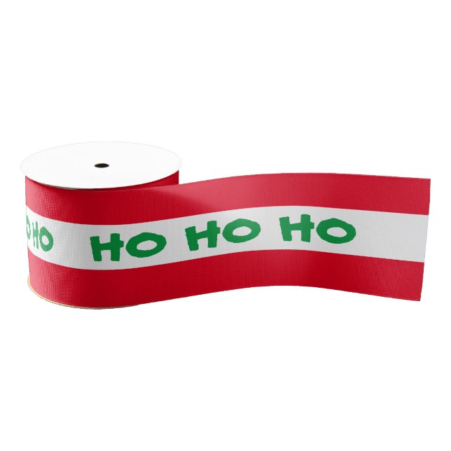 Ruban Gros-grain Ribbon de Noël & Ho Ho Ho Stripe Texte rouge/vert (Bobine)