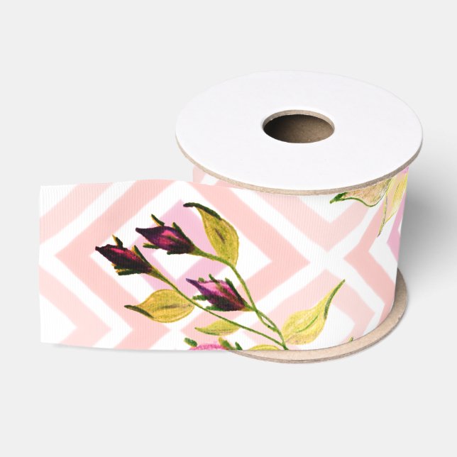 Ruban Gros-grain Roses Rose Et Violet (Bobine)