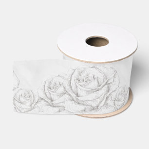 Ruban Gros-grain Roses Vintage Floral Gris Décoratif