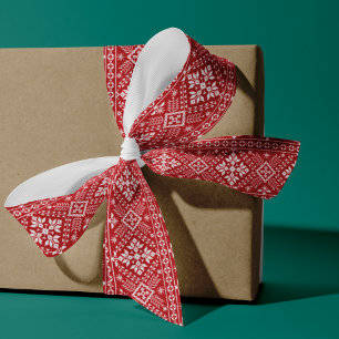 Ruban Gros-grain Rouge et blanc Motif nordique