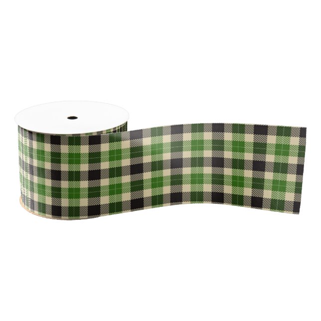 Ruban Gros-grain Ruban à couche de Kelly Green et Black Tartan (Bobine)