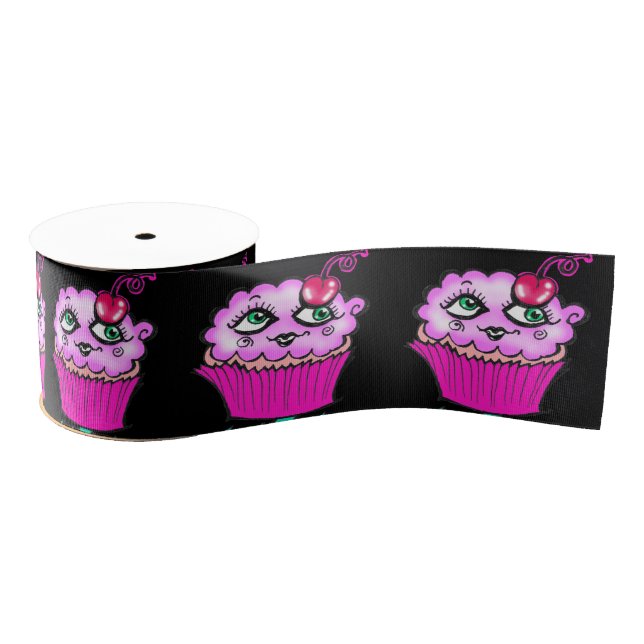 Ruban Gros-grain Ruban Cupcake Rose Cute (Étroit, Personnalisé) (Bobine)