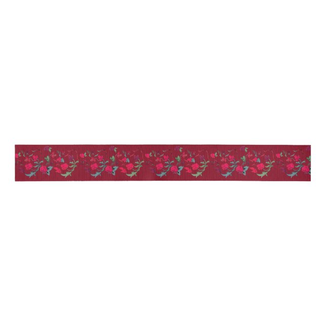 Ruban Gros-grain Ruban floral de Wassail rouge profond (Devant)