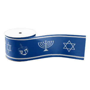Ruban Gros-grain Ruban Hanoukka   Menorah, Étoile de David, Dreidel