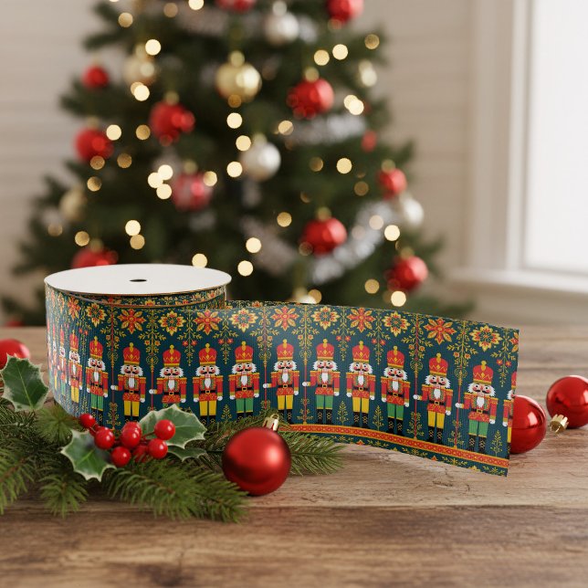 Ruban Gros-grain Rubans de Noël en Soldats Casse-Noisette Art Popul (Elevate your holiday presents with our charming Nutcracker ribbon! Perfect for a festive touch.)