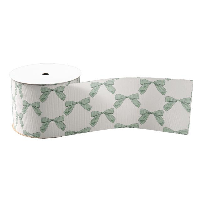 Ruban Gros-grain Sage Green Plaid Bow Élégant Baby shower neutre (Bobine)