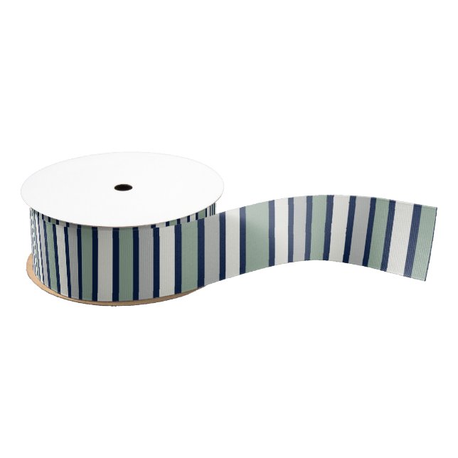 Ruban Gros-grain Sage, Grey, Navy et Cream Stripe (Bobine)