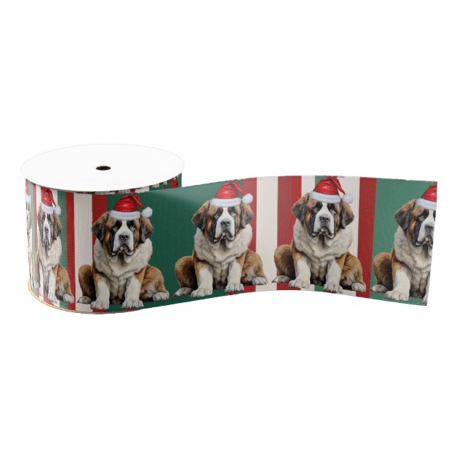 Ruban Gros-grain Saint Bernard Holiday Plaid Funny Dog Christmas (Bobine)