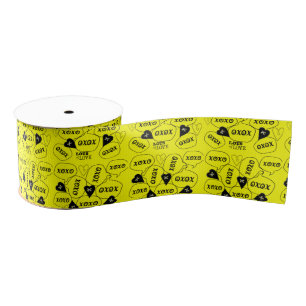 Ruban Gros-grain Saint Valentin Coeurs Jaunes Noirs xoxo Ribbon