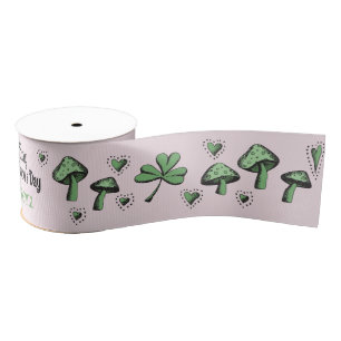 Ruban Gros-grain Shamrock rose et vert personnalisé Coeur et champi