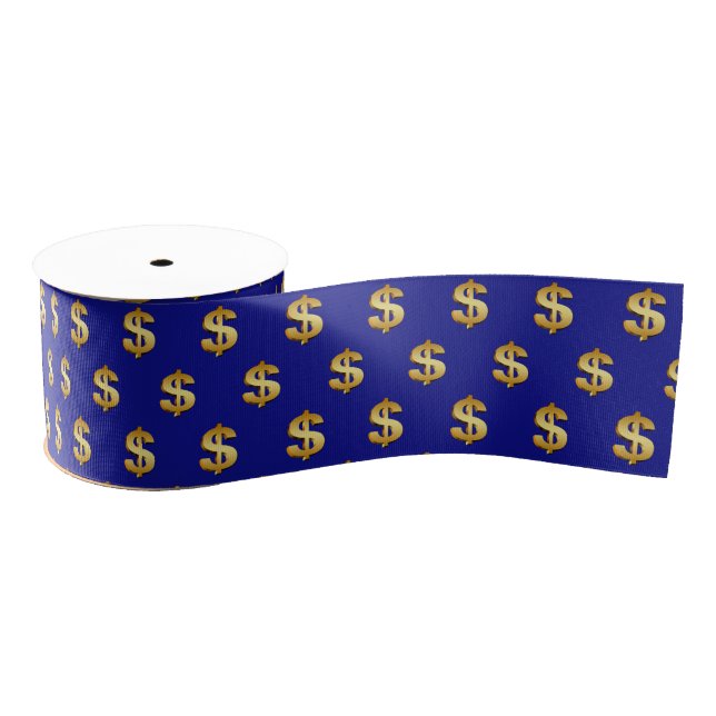 Ruban Gros-grain Signes dollar or sur bleu marine (Bobine)