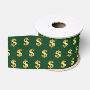 Ruban Gros-grain Signes dollar or sur fond vert