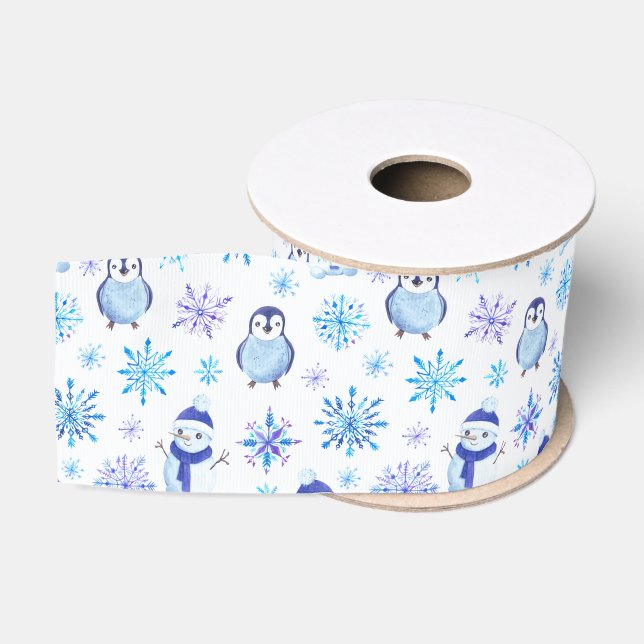 Ruban Gros-grain Snowflakes, Snowmen et Pingouins de Noël (Bobine)