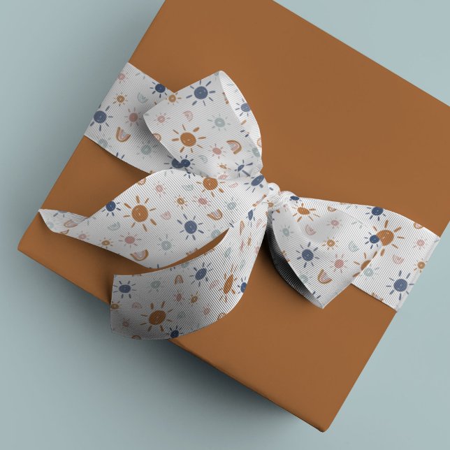 Ruban Gros-grain Soleil bohème et arc-en-ciel dans les tons terre (Watercolor sunshines and rainbows )