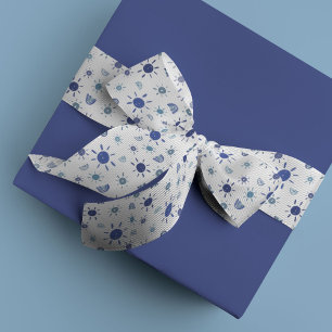 Ruban Gros-grain Soleil bohème et arc-en-ciel en bleu