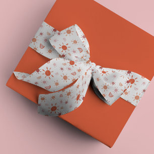 Ruban Gros-grain Soleil bohème et arc-en-ciel en rouge