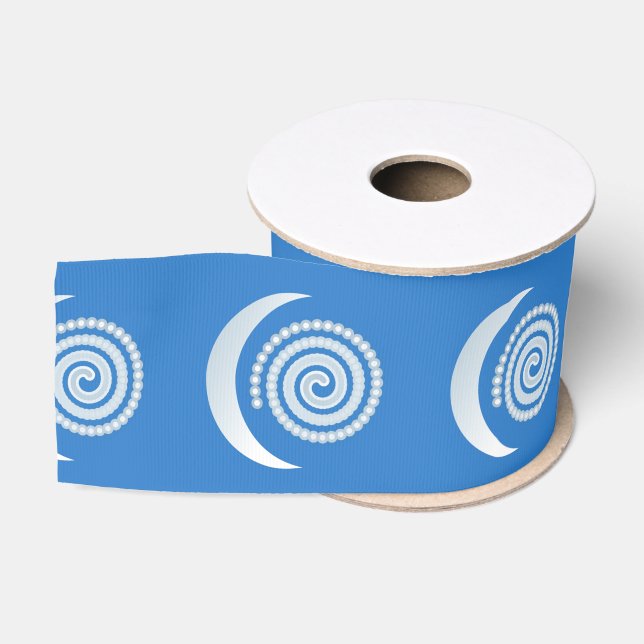 Ruban Gros-grain Spirale de lune d'argent sur bleu profond (Bobine)
