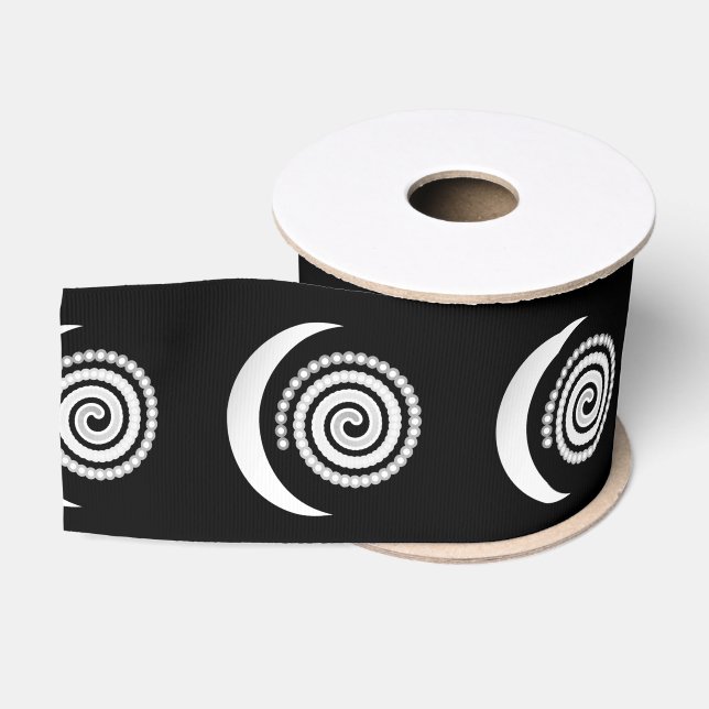 Ruban Gros-grain Spirale de lune d'argent sur noir (Bobine)