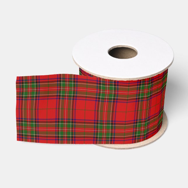 Ruban Gros-grain Stewart / Stuart tartan rouge vert plaid (Bobine)