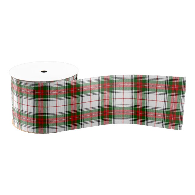 Ruban Gros-grain Stuart / Stewart tartan blanc rouge vert plaid (Bobine)