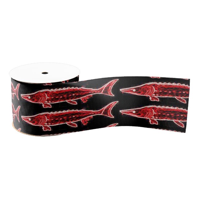 Ruban Gros-grain sturgeonson rouge sur le noir (Bobine)
