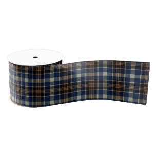 Ruban Gros-grain Style Cottage Brown bleu Tartan Plaid