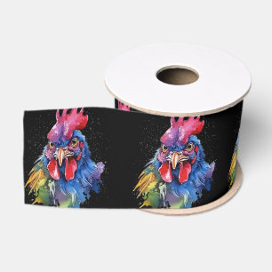 Ruban Gros-grain Style d'aquarelle de poulet du coq du pays