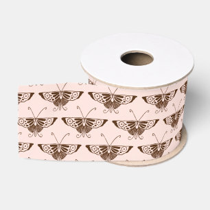 Ruban Gros-grain Stylized art Deco butterfly - chocolate and peach