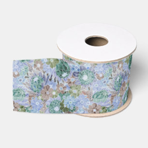 Ruban Gros-grain Super Retro Blue Protea et Daisy Motif
