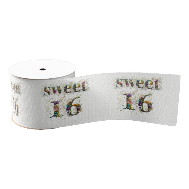 Ruban Gros-grain Sweet 16 Joyeux Anniversaire Fleur sauvage Texte (Bobine)
