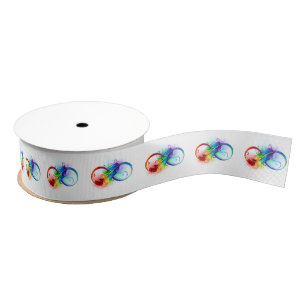 Ruban Gros-grain Symbole d'infini avec plume arc-en-ciel