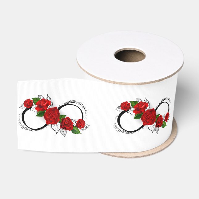Ruban Gros-grain Symbole d'infini avec roses rouges (Bobine)