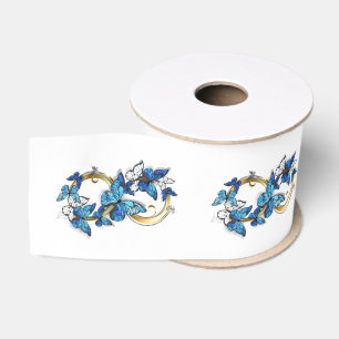 Ruban Gros-grain Symbole infini de papillons Morpho bleus
