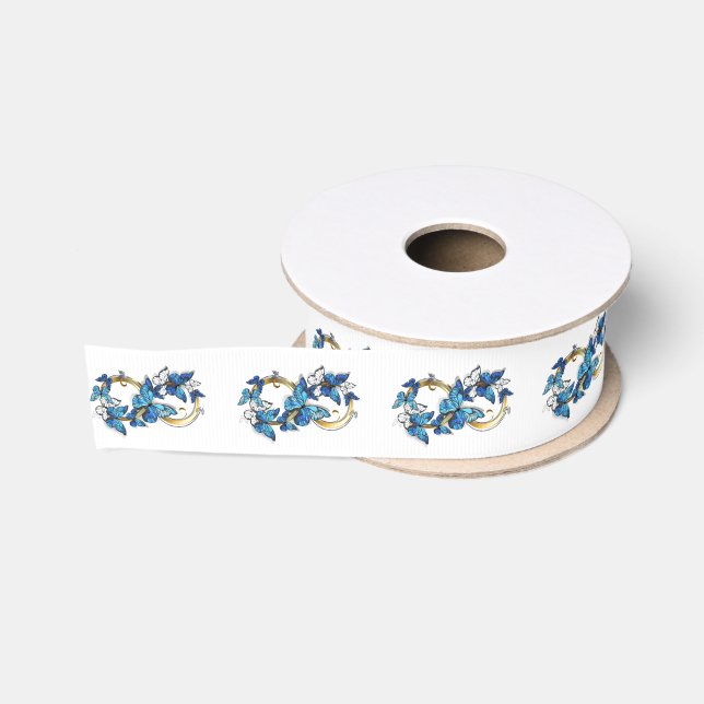 Ruban Gros-grain Symbole infini de papillons Morpho bleus (Bobine)
