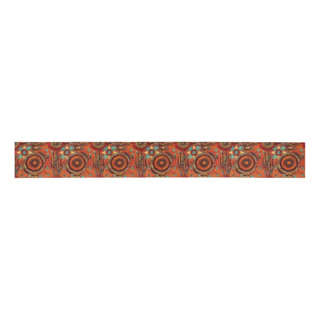 Ruban Gros-grain Teal tribal "Echos complexes" Arural Grosgrain Ri (Devant)