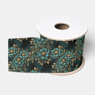 Ruban Gros-grain Ténèbres sarcelle et or antique Luxe Floral