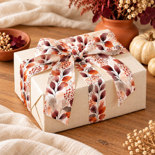 Ruban Gros-grain Terre cuite et feuilles d'automne Bourgogne Boho