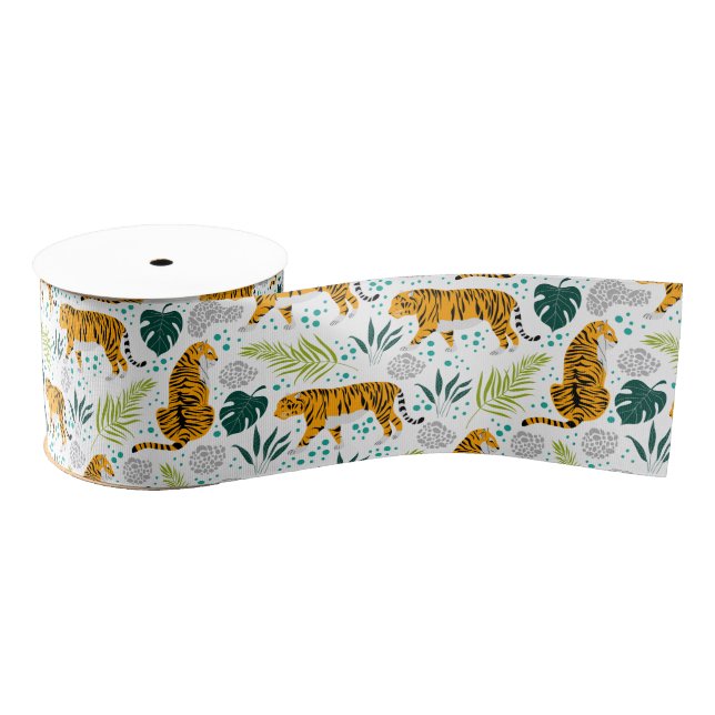 Ruban Gros-grain Tigres et Feuilles tropicaux Motifs (Bobine)