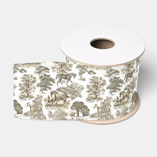 Ruban Gros-grain Toile de Jouy beige élégant et chic