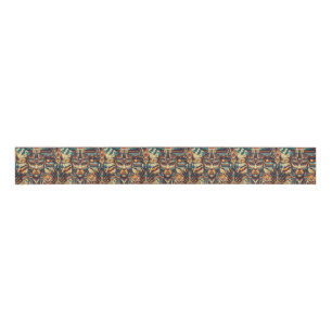 Ruban Gros-grain Tribal Azure "Mesoamerican Motif" Large Grosgrain 