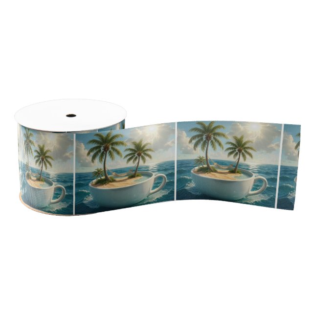 Ruban Gros-grain Tropical Island With Hammock in a Teacup (Bobine)