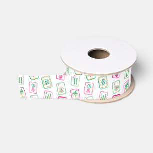 Ruban Gros-grain Tuiles de Mahjong Rose et Vert de Palm Beach