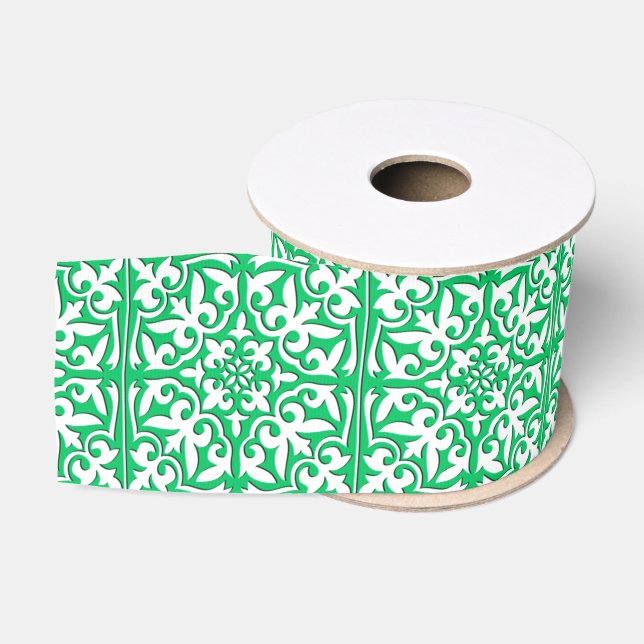Ruban Gros-grain Tuiles marocaines - Jade vert et blanc (Bobine)